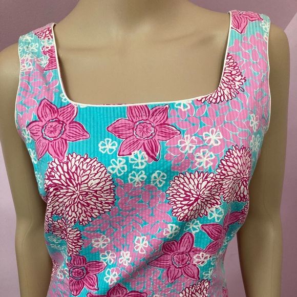 Vintage 90s Lilly Pulitzer Blue Dolphin Firecracker Print Shift Dress. Size 4 - Picture 2 of 7